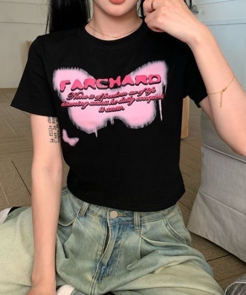 SHEENA(シーナ)の「バタフライロゴプリントショート丈Tシャツ(Tシャツ/カットソー・レディース・ホワイト/ブラック・M)」の11枚目の写真