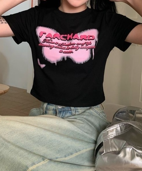 SHEENA(シーナ)の「バタフライロゴプリントショート丈Tシャツ(Tシャツ/カットソー・レディース・ホワイト/ブラック・M)」の12枚目の写真