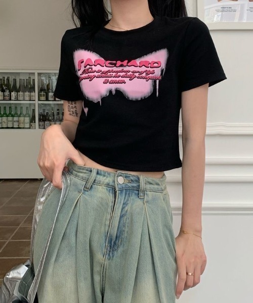 SHEENA(シーナ)の「バタフライロゴプリントショート丈Tシャツ(Tシャツ/カットソー・レディース・ホワイト/ブラック・M)」の17枚目の写真