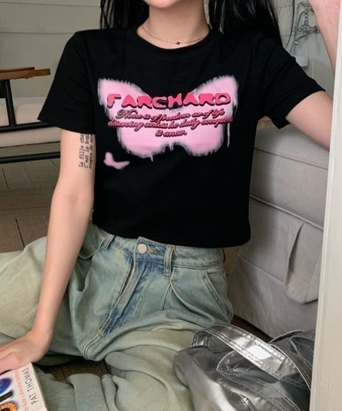 SHEENA(シーナ)の「バタフライロゴプリントショート丈Tシャツ(Tシャツ/カットソー・レディース・ホワイト/ブラック・M)」の22枚目の写真
