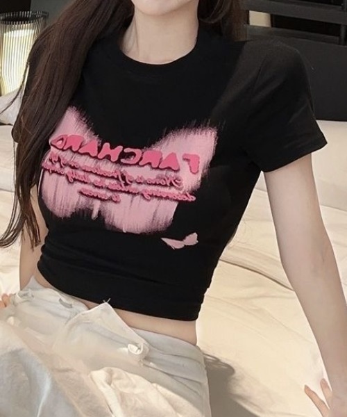 SHEENA(シーナ)の「バタフライロゴプリントショート丈Tシャツ(Tシャツ/カットソー・レディース・ホワイト/ブラック・M)」の18枚目の写真