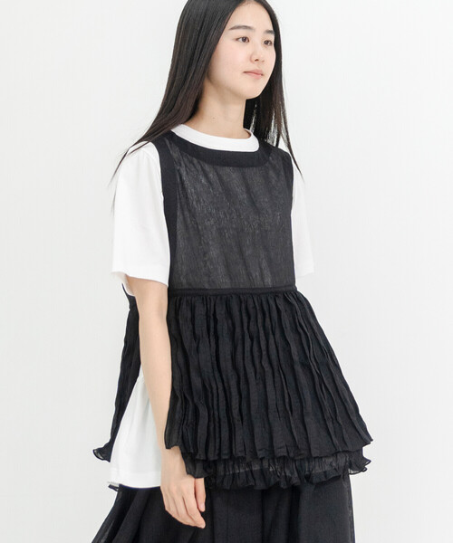 Bshop(ビショップ)の「eunoia | オーガンザレイヤードベスト WOMEN(ベスト・レディース・アイボリー/ブラック・ONE)」の2枚目の写真