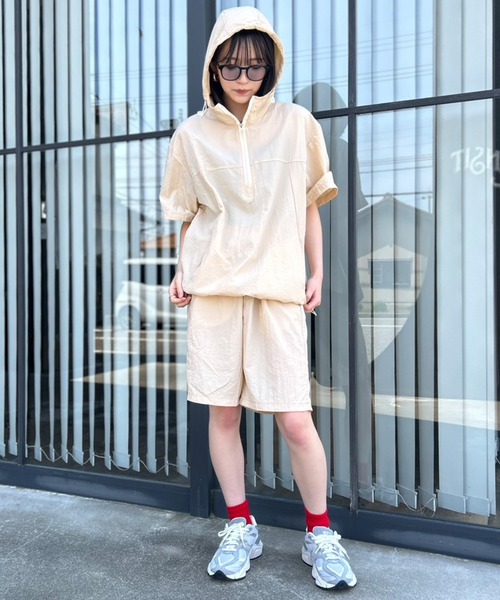 セール】ナイロン調プルパーカー&ショーツ セットアップ