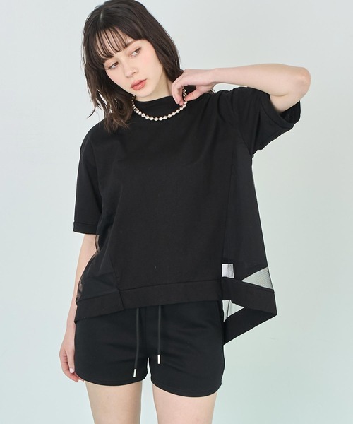 ANAP(アナップ)の「裾チュール シアー Tシャツ(Tシャツ/カットソー・レディース・ブラック/ホワイト・FREE)」の2枚目の写真