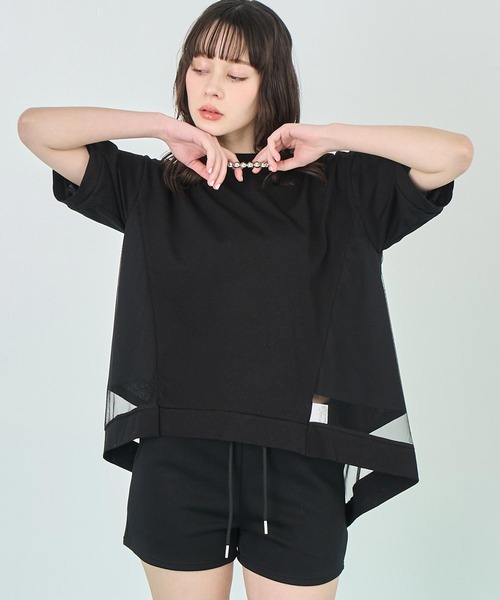 ANAP(アナップ)の「裾チュール シアー Tシャツ(Tシャツ/カットソー・レディース・ブラック/ホワイト・FREE)」の3枚目の写真
