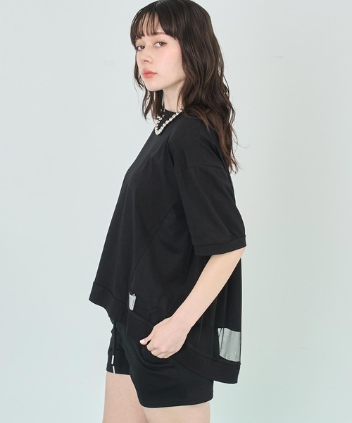 ANAP(アナップ)の「裾チュール シアー Tシャツ(Tシャツ/カットソー・レディース・ブラック/ホワイト・FREE)」の4枚目の写真