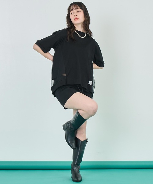 ANAP(アナップ)の「裾チュール シアー Tシャツ(Tシャツ/カットソー・レディース・ブラック/ホワイト・FREE)」の6枚目の写真