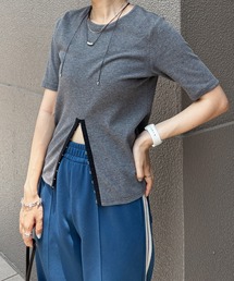 ISOOK | 【ISOOK / アイスー】ホックデザインリブTシャツ / 半袖 カットソー スリットTシャツ リブトップス オフィスカジュアル ZOZOTOWN限定(Tシャツ/カットソー)