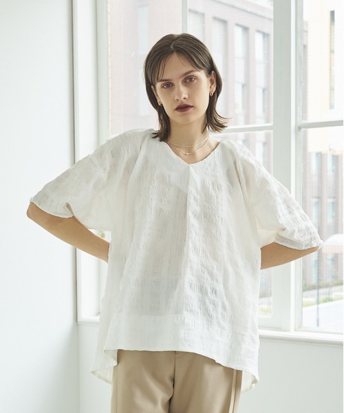 Muel Chic(ミュエルシック)の「Helena blouse ヘレナブラウス(シャツ/ブラウス・レディース・ネイビー/ホワイト/ライトブルー・FREE)」の1枚目の写真