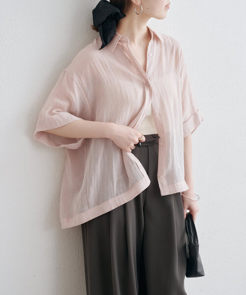 Omekashi(オメカシ)の「シアーリネンハーフスリーブシャツ(シャツ/ブラウス・レディース・ブラウン/ピンク/オフホワイト/ブルー・FREE)」の17枚目の写真