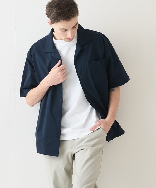 Blue Standard （ブルースタンダード）の「【Blue Standard:ブルースタンダード】エアースルーテック 快適メッシュ素材オープンカラーシャツ 通気性 吸水速乾 全方向ストレッチ クールビス オフィスカジュアル（シャツ/ブラウス・メンズ・カーキ/ブラック/ネイビー・MEDIUM/X-LARGE/LARGE）」の3枚目の写真