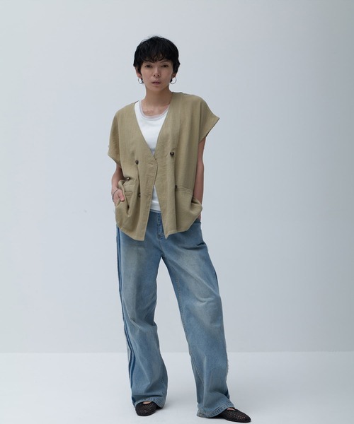 【PARIGOT】リネンライクダブルベスト リネンライクダブルボタンベスト（ベスト）｜Brown&Street