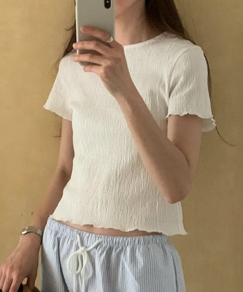 Vipoa(ヴィポア)の「crinkle frill tops(Tシャツ/カットソー・レディース・ブラック/ホワイト/グレー・FREE)」の7枚目の写真