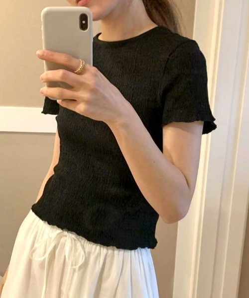 Vipoa(ヴィポア)の「crinkle frill tops(Tシャツ/カットソー・レディース・ブラック/ホワイト/グレー・FREE)」の22枚目の写真