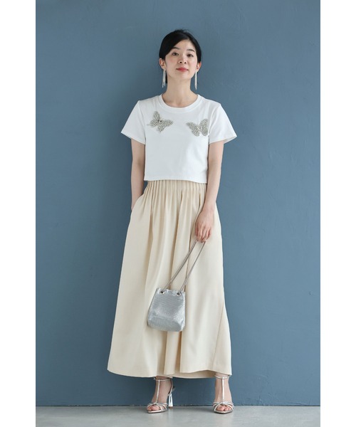 cawaii(カワイイ)の「ビジューの蝶々が瞬く短丈Tシャツカットソートップス(Tシャツ/カットソー・レディース・ホワイト・FREE)」の15枚目の写真
