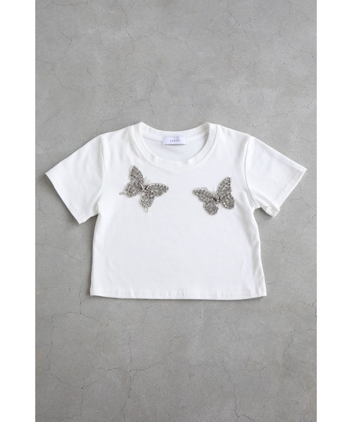 cawaii(カワイイ)の「ビジューの蝶々が瞬く短丈Tシャツカットソートップス(Tシャツ/カットソー・レディース・ホワイト・FREE)」の12枚目の写真