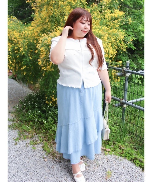 Re-J&SUPURE(リジェイアンドスプル)の「【大きいサイズ】【Kannaコラボ】デニムラッフルスカート(スカート・レディース・ネイビー/サックスブルー・XX-LARGE/XXX-LARGE/XXXX-LARGE)」の22枚目の写真