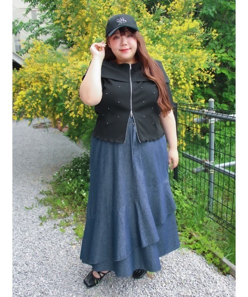 Re-J&SUPURE(リジェイアンドスプル)の「【大きいサイズ】【Kannaコラボ】デニムラッフルスカート(スカート・レディース・ネイビー/サックスブルー・XX-LARGE/XXX-LARGE/XXXX-LARGE)」の16枚目の写真