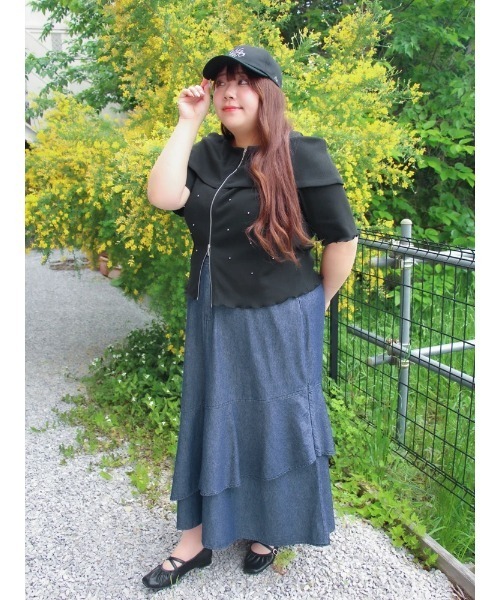 Re-J&SUPURE(リジェイアンドスプル)の「【大きいサイズ】【Kannaコラボ】デニムラッフルスカート(スカート・レディース・ネイビー/サックスブルー・XX-LARGE/XXX-LARGE/XXXX-LARGE)」の15枚目の写真