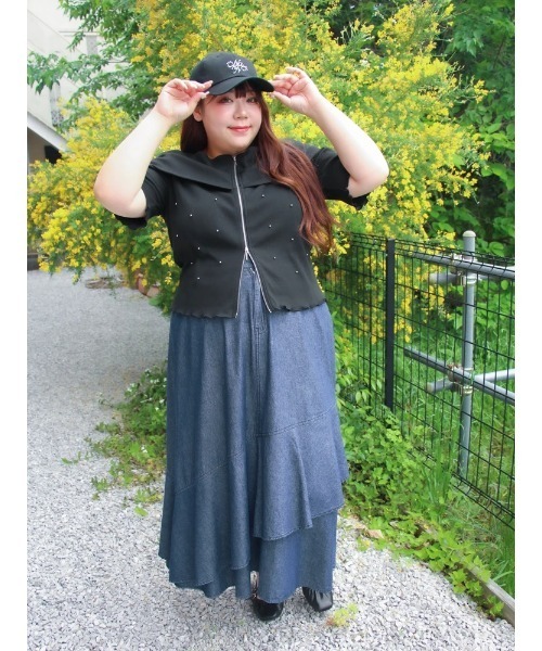 Re-J&SUPURE(リジェイアンドスプル)の「【大きいサイズ】【Kannaコラボ】デニムラッフルスカート(スカート・レディース・ネイビー/サックスブルー・XX-LARGE/XXX-LARGE/XXXX-LARGE)」の14枚目の写真