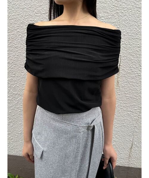 LAGUNAMOON（ラグナムーン）の「ノースリーブオフショルチュールトップス（Tシャツ/カットソー・レディース・サーモンピンク/ブラック/アイボリー・FREE）」の3枚目の写真