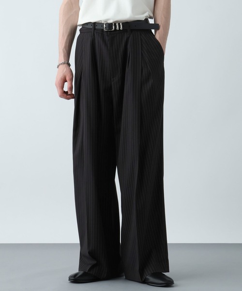 HARE（ハレ）の「ストライプディープタックワイドストレートパンツ(HARE)（スラックス・メンズ・ブラック系/グレー系/ブラック系その他/グレー系その他・SMALL/MEDIUM）」の3枚目の写真