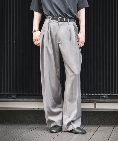 HARE ストライプディープタックワイドストレートパンツ ストライプディープタックワイドストレートパンツ(HARE