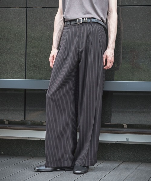 ストライプディープタックワイドストレートパンツ(HARE