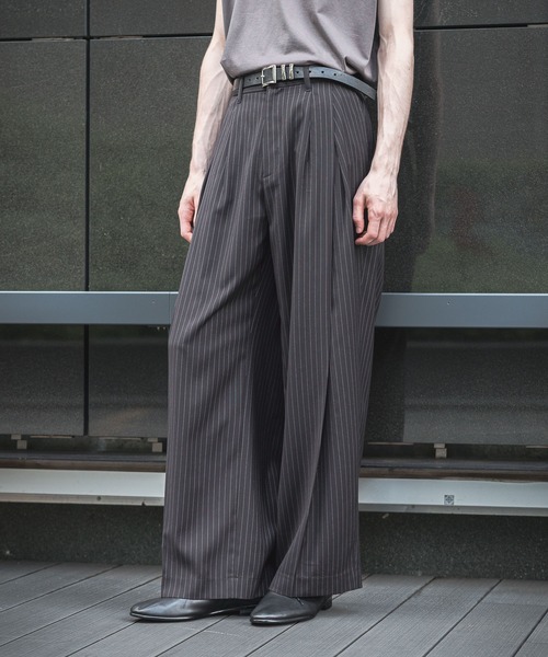 ストライプディープタックワイドストレートパンツ(HARE