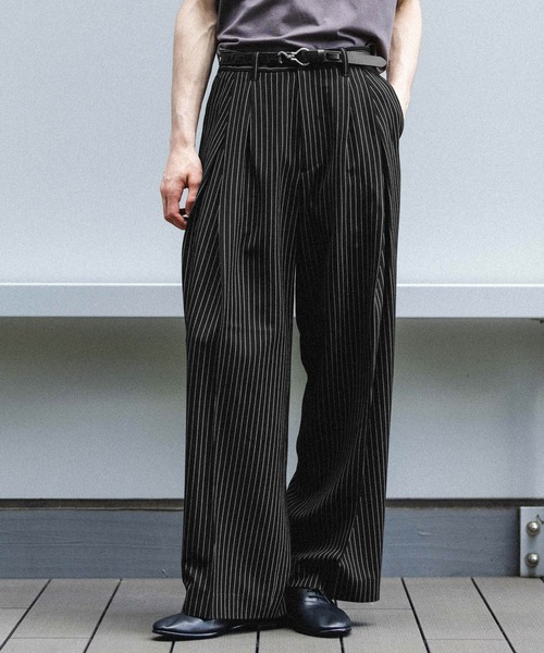 HARE（ハレ）の「ストライプディープタックワイドストレートパンツ(HARE)（スラックス・メンズ・ブラック系/グレー系/ブラック系その他/グレー系その他・SMALL/MEDIUM）」の14枚目の写真