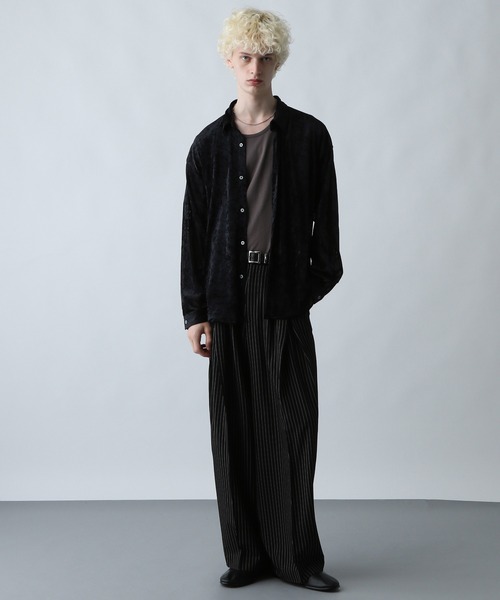 HARE（ハレ）の「ストライプディープタックワイドストレートパンツ(HARE)（スラックス・メンズ・ブラック系/グレー系/ブラック系その他/グレー系その他・SMALL/MEDIUM）」の7枚目の写真