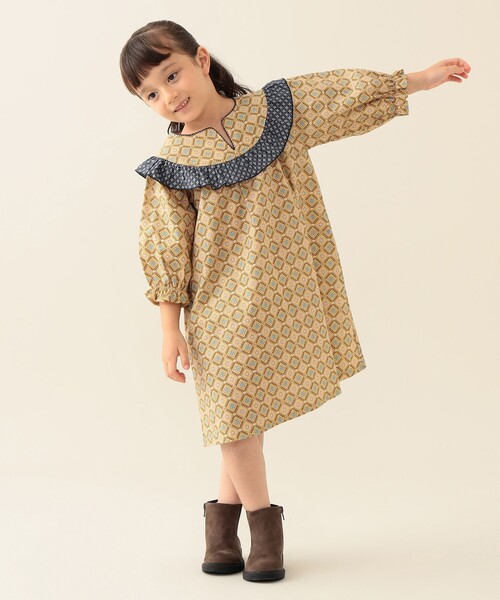 BEAMS mini（ビームスミニ）の「総柄 フリル ワンピース 2025FW（90～140cm）（ワンピース・キッズ・ネイビー/イエロー・90/100/110/120/130/140）」の3枚目の写真