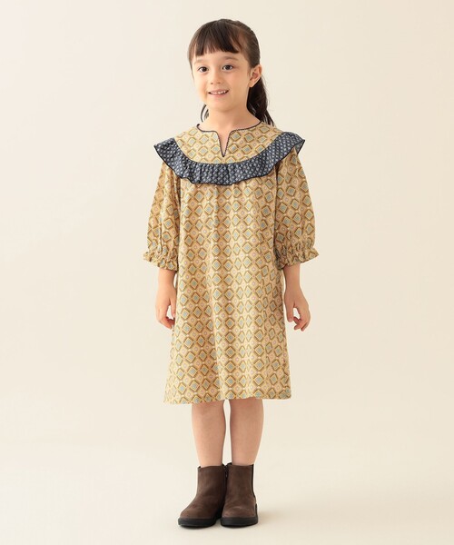 BEAMS mini（ビームスミニ）の「総柄 フリル ワンピース 2025FW（90～140cm）（ワンピース・キッズ・ネイビー/イエロー・90/100/110/120/130/140）」の5枚目の写真