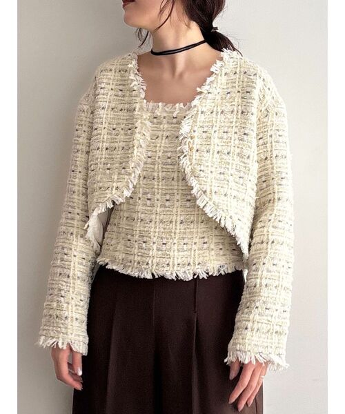 LAGUNAMOON（ラグナムーン）の「テープヤーンツイードキャミソール（キャミソール・レディース・ブラック/アイボリー・FREE）」の12枚目の写真