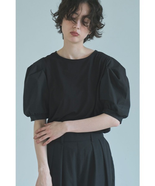 marjour(マージュール)の「SWITCHING LANTERN SLEEVE TEE(Tシャツ/カットソー・レディース・ブラック/オフホワイト・M)」の2枚目の写真