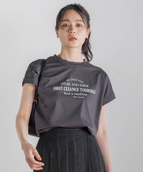 Droite lautreamont（ドロワットロートレアモン）の「【WEB限定】ドライタッチコットン英文ロゴT≪洗濯機で洗える≫（Tシャツ/カットソー・レディース・チャコールグレー/オフホワイト・M）」の12枚目の写真