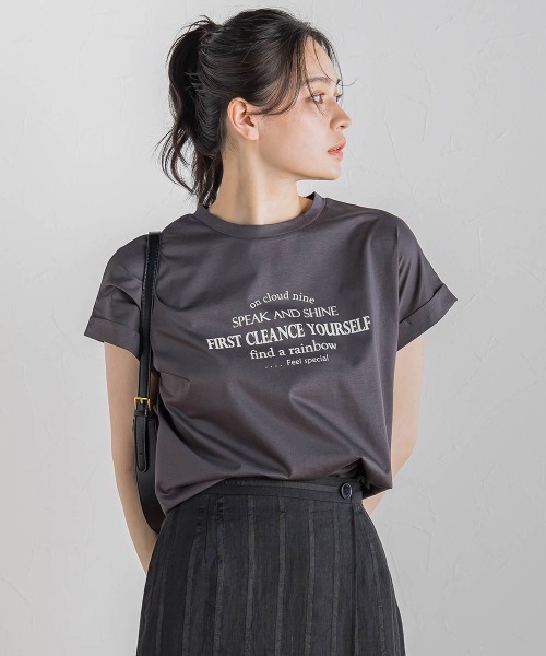 Droite lautreamont（ドロワットロートレアモン）の「【WEB限定】ドライタッチコットン英文ロゴT≪洗濯機で洗える≫（Tシャツ/カットソー・レディース・チャコールグレー/オフホワイト・M）」の14枚目の写真