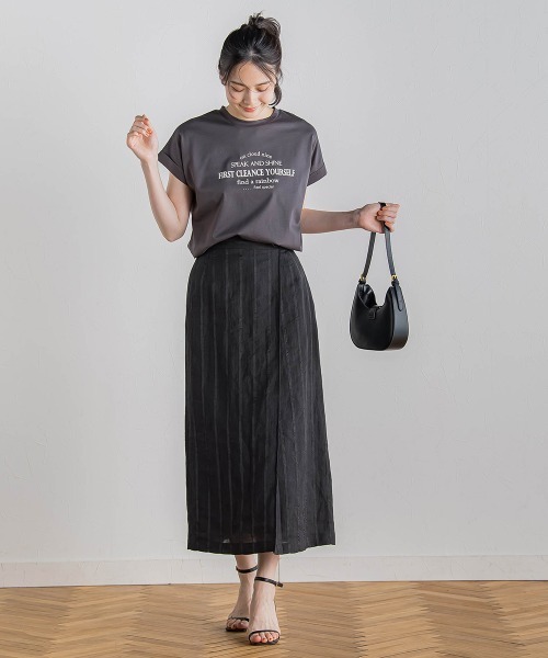 Droite lautreamont（ドロワットロートレアモン）の「【WEB限定】ドライタッチコットン英文ロゴT≪洗濯機で洗える≫（Tシャツ/カットソー・レディース・チャコールグレー/オフホワイト・M）」の16枚目の写真