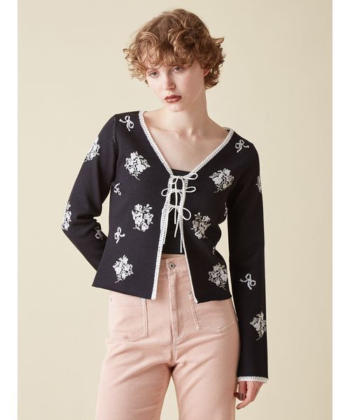 furfur カーディガン エコファートリムカーディガン(ニット)｜トップス