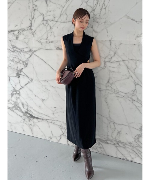 SNIDEL（スナイデル）の「レイヤードライクジレワンピース（ワンピース・レディース・ホワイト/ブラック/グレイッシュベージュ・1/0）」の9枚目の写真