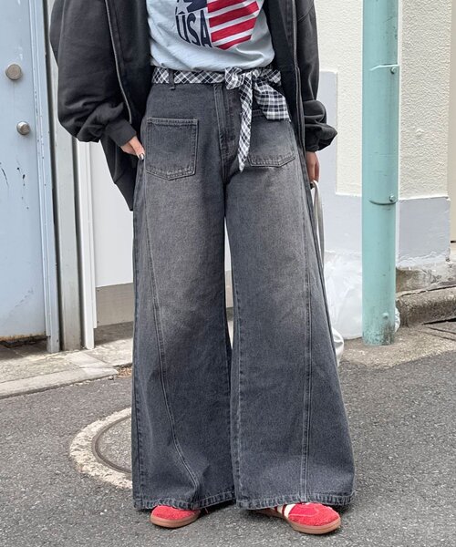 CIAOPANIC（チャオパニック）の「【CIAN DENIM/シアンデニム】スプリットフロントワイドデニム（デニムパンツ・レディース・ブルー/ブラック/グレー・X-SMALL/MEDIUM/SMALL）」の4枚目の写真