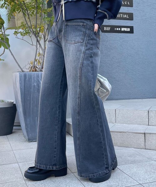 CIAOPANIC（チャオパニック）の「【CIAN DENIM/シアンデニム】スプリットフロントワイドデニム（デニムパンツ・レディース・ブルー/ブラック/グレー・X-SMALL/MEDIUM/SMALL）」の6枚目の写真