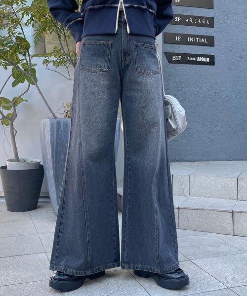 CIAOPANIC（チャオパニック）の「【CIAN DENIM/シアンデニム】スプリットフロントワイドデニム（デニムパンツ・レディース・ブルー/ブラック/グレー・X-SMALL/MEDIUM/SMALL）」の7枚目の写真