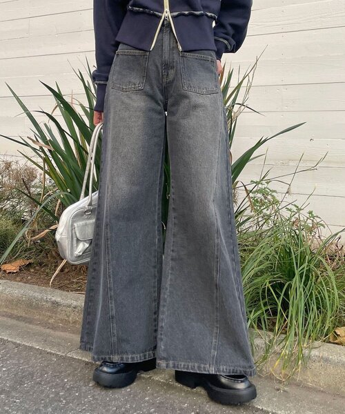 CIAOPANIC（チャオパニック）の「【CIAN DENIM/シアンデニム】スプリットフロントワイドデニム（デニムパンツ・レディース・ブルー/ブラック/グレー・X-SMALL/MEDIUM/SMALL）」の8枚目の写真