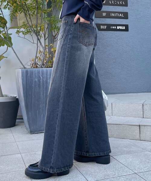 CIAOPANIC（チャオパニック）の「【CIAN DENIM/シアンデニム】スプリットフロントワイドデニム（デニムパンツ・レディース・ブルー/ブラック/グレー・X-SMALL/MEDIUM/SMALL）」の9枚目の写真