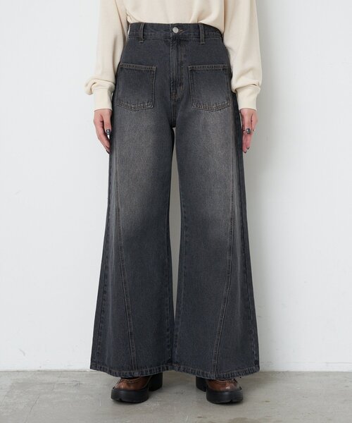 CIAOPANIC（チャオパニック）の「【CIAN DENIM/シアンデニム】スプリットフロントワイドデニム（デニムパンツ・レディース・ブルー/ブラック/グレー・X-SMALL/MEDIUM/SMALL）」の14枚目の写真