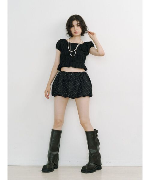 jouetie（ジュエティ）の「パターンバルーンミニスカパン ドット チェック（スカート・レディース・ブラック/オフホワイト/グリーン・MEDIUM）」の10枚目の写真