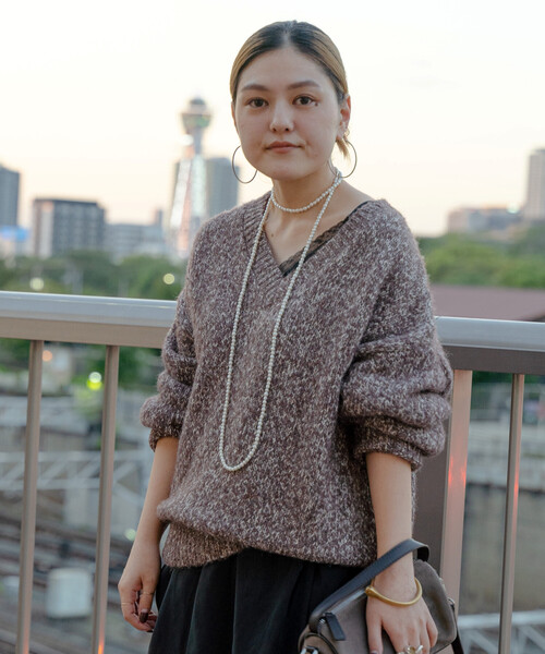 FREAK'S STORE（フリークスストア）の「メランジ Vネックニットプルオーバー（ニット/セーター・レディース・キャメル/ブルーグリーン/グレー・ﾌﾘ-）」の3枚目の写真