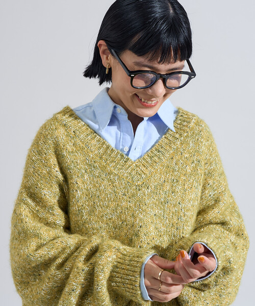 FREAK'S STORE（フリークスストア）の「メランジ Vネックニットプルオーバー（ニット/セーター・レディース・キャメル/ブルーグリーン/グレー・ﾌﾘ-）」の2枚目の写真