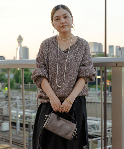 FREAK'S STORE（フリークスストア）の「メランジ Vネックニットプルオーバー（ニット/セーター・レディース・キャメル/ブルーグリーン/グレー・ﾌﾘ-）」の5枚目の写真
